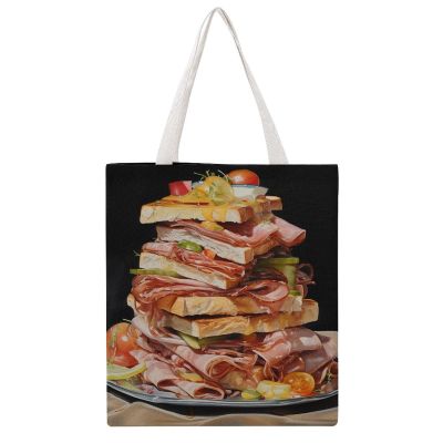 NQLYUT Tote Bag Laptop Handbag Ham Toast Grocery Bag Canvas Shoulder Bag Crossbody Bag for Travel