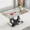 63'' Glass Dining Table, Modern Kitchen Table, Marble Dining Room Table with 0.4" Tempered Glass Tabletop, Black MDF OC-Shaped Leg and Metal Base, for Kitchen, Dining Room. view 3