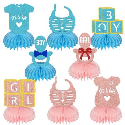 8 Pcs Boy or Girl Honeycomb Centerpieces - Gender Reveal Table Decorations - Gender Reveal Centerpieces for Table