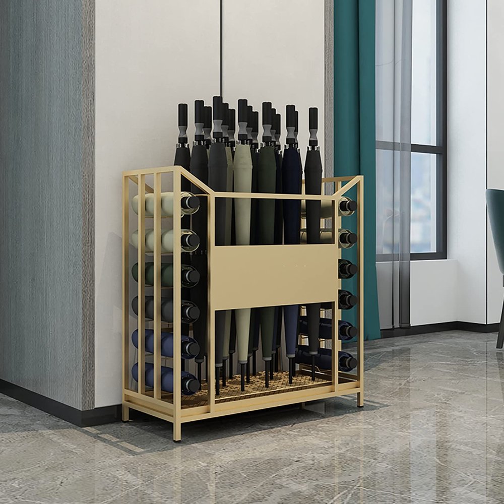 Umbrella Storage Umbrella Stand Umbrella Holder Rack, Heavy Duty Metal Umbrella Stand Rack for Hallway/Entryway/Lndoor/Hotel, Extra Large Capacity Umbrella Holder with Removable Drip Tray(Gold)