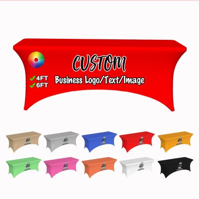 BENUSIO Customized Tablecloth Design Your Picture Text Name Logo Image Personalized Table Cloth Cover Lightweight and Elastic, Red, 6FT