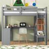 Twin Size Loft Bed with Desk & Wardrobe, Solid Wood Loft Bed with L-Shaped Desk and Storage Shelves, High Loft Bed Frame with Open Closet for Kids Juniors Adults (Grey, Twin) view 3
