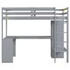 Twin Size Loft Bed with Desk & Wardrobe, Solid Wood Loft Bed with L-Shaped Desk and Storage Shelves, High Loft Bed Frame with Open Closet for Kids Juniors Adults (Grey, Twin) view 4