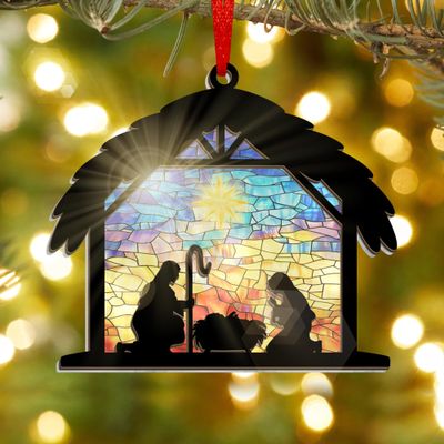 TEEZWONDER Christmas Christian Gifts for Women Men - Suncatcher Christmas Ornaments 2025 - Catholic Spiritual Religious Gifts for Women Mom, Nativity Ornaments for Tree Decorations, Stocking Stuffers