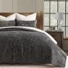 EVERGRACE Velvet Quilt Set Queen Size, Luxurious Soft Quilted Bedding Sets, Lightweight Velvet Comforter for All Season, Striped Channel Bedspread Coverlet with 2 Shams, Washed Black view 1