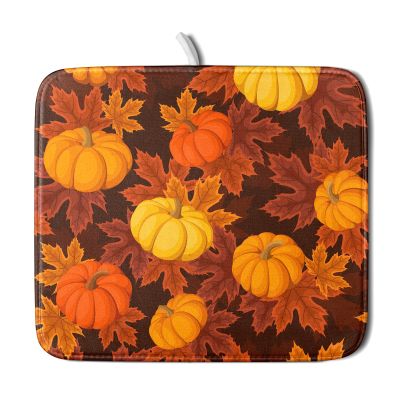 Fall Dish Drying Mats for Kitchen Counter 1618 Inch Autumn Pumpkin Leaves Festival Holiday Small Microfiber Drying Mat Kitchen Accessories Dish Rack Mat Drainer Pad Washable Absorbent