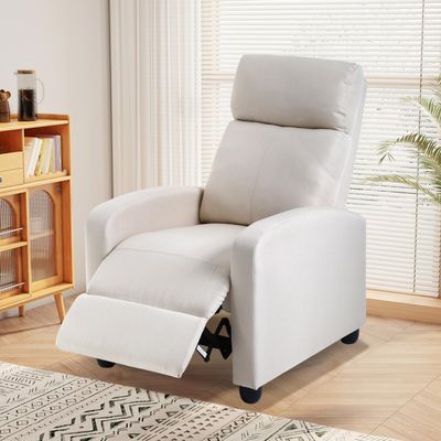Recliner Chair for Living Room, Fabric Sleeper Chairs for Adults, Adjustable Comfortable Chair Single Sofa Chair Reading Chair for Bedroom with Footrest (Leather, Beige)