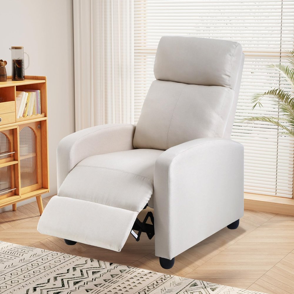 Recliner Chair for Living Room, Fabric Sleeper Chairs for Adults, Adjustable Comfortable Chair Single Sofa Chair Reading Chair for Bedroom with Footrest (Leather, Beige)