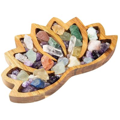 Cokritsm Wooden Crystal Tray for Stones,Crystal Storage Holder Tray Lotus Shape Crystal Organizer Bowl for Crystals Stones Decorative Display Trays Aroma Oil Tray Organizer Display Your Crystals