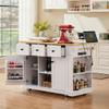 Kennkari Rolling Kitchen Island on Wheels with Drop Leaf, Wide Moblie Kitchen Island with Storage Cabinets and Power Outlet, Large Island Table with Towel Rack and Spice Rack view 1