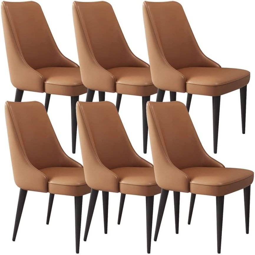 Modern Dining Room Chairs Upholstered Dinner Chair Kitchen Micro Fiber Leather Dining Chairs Set of 6 KitchenTable Side Chairs Study Lounge Chair Sturdy Carbon Steel Legs(Light Coffee,Black leg)