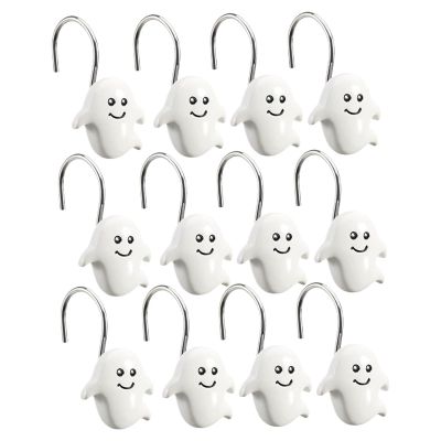 12Pcs Halloween Shower Curtain Hooks S Shape Ghost Shower Curtain Hooks Rust-Resistant Puch-Free Clothes Hangers