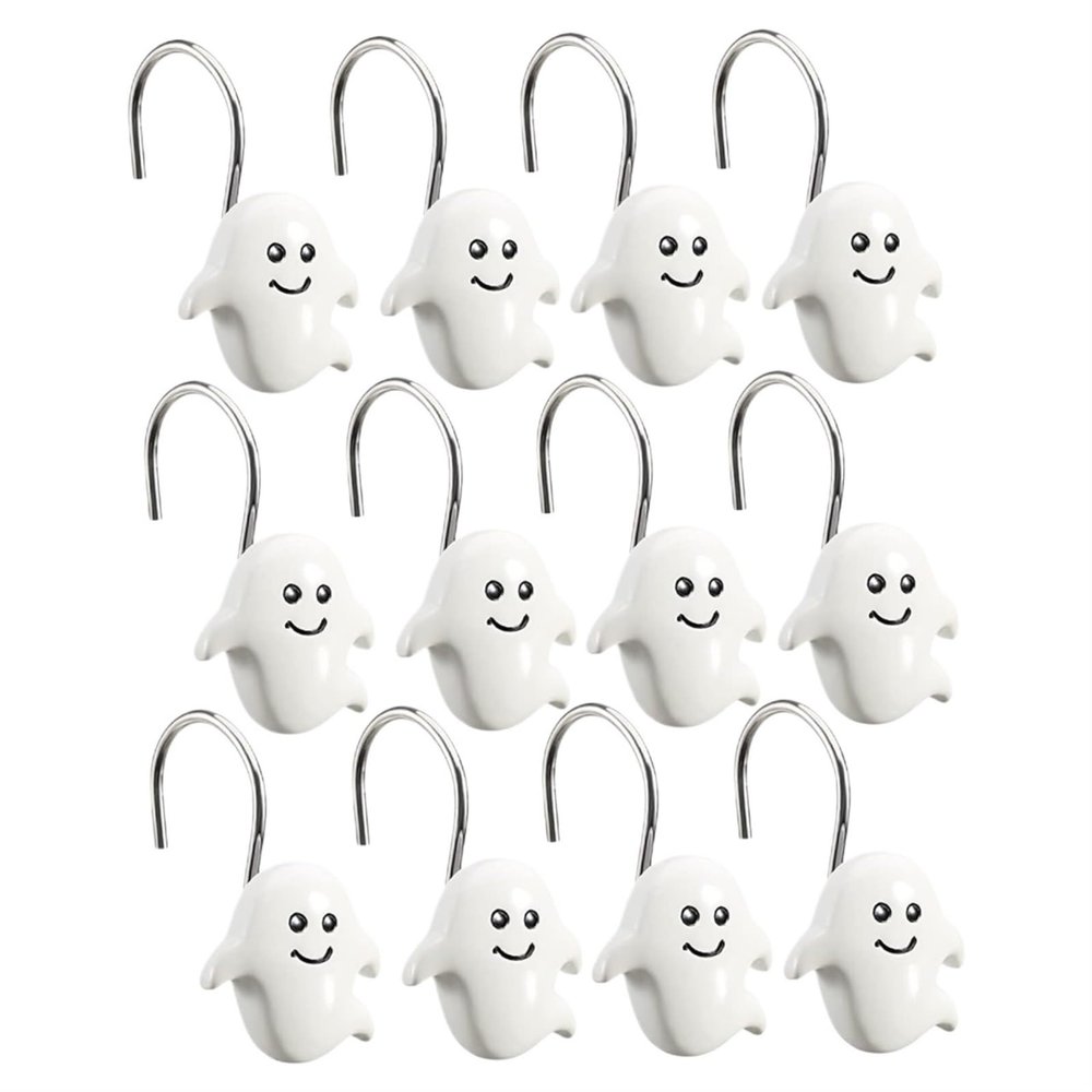 12Pcs Halloween Shower Curtain Hooks S Shape Ghost Shower Curtain Hooks Rust-Resistant Puch-Free Clothes Hangers