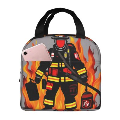KOPUUYRD Firefighter Fireman Print Adult Lunch Bags Working Lunch Bag Versatile Lunch Box Tote Womens Lunch Bags Large Lunch Bag