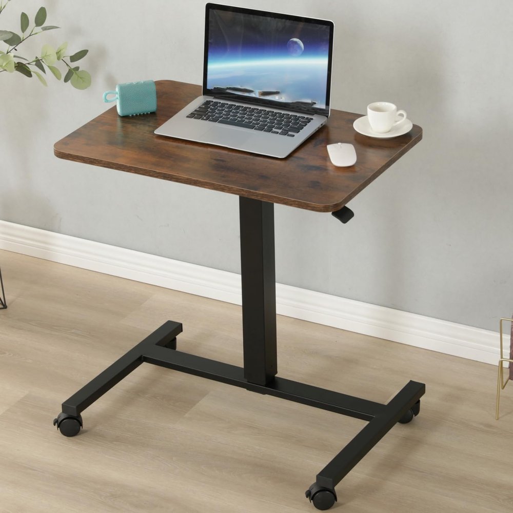 CUIYMXSC Mobile Standing Desk Height Adjustable Sit to Stand Table, Pneumatic Laptop Desk with Gas Spring Riser, Overbed Table for Offices Home (C)