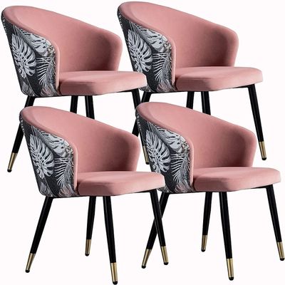 Modern Dining Room Chairs Upholstered Dinner Chair Dining Chairs Set of 4 Modern Velvet Kitchen Room Chair Upholstered Accent Leisure Chairs with Metal Legs Backrest Living Room Chairs(Peach Powder)