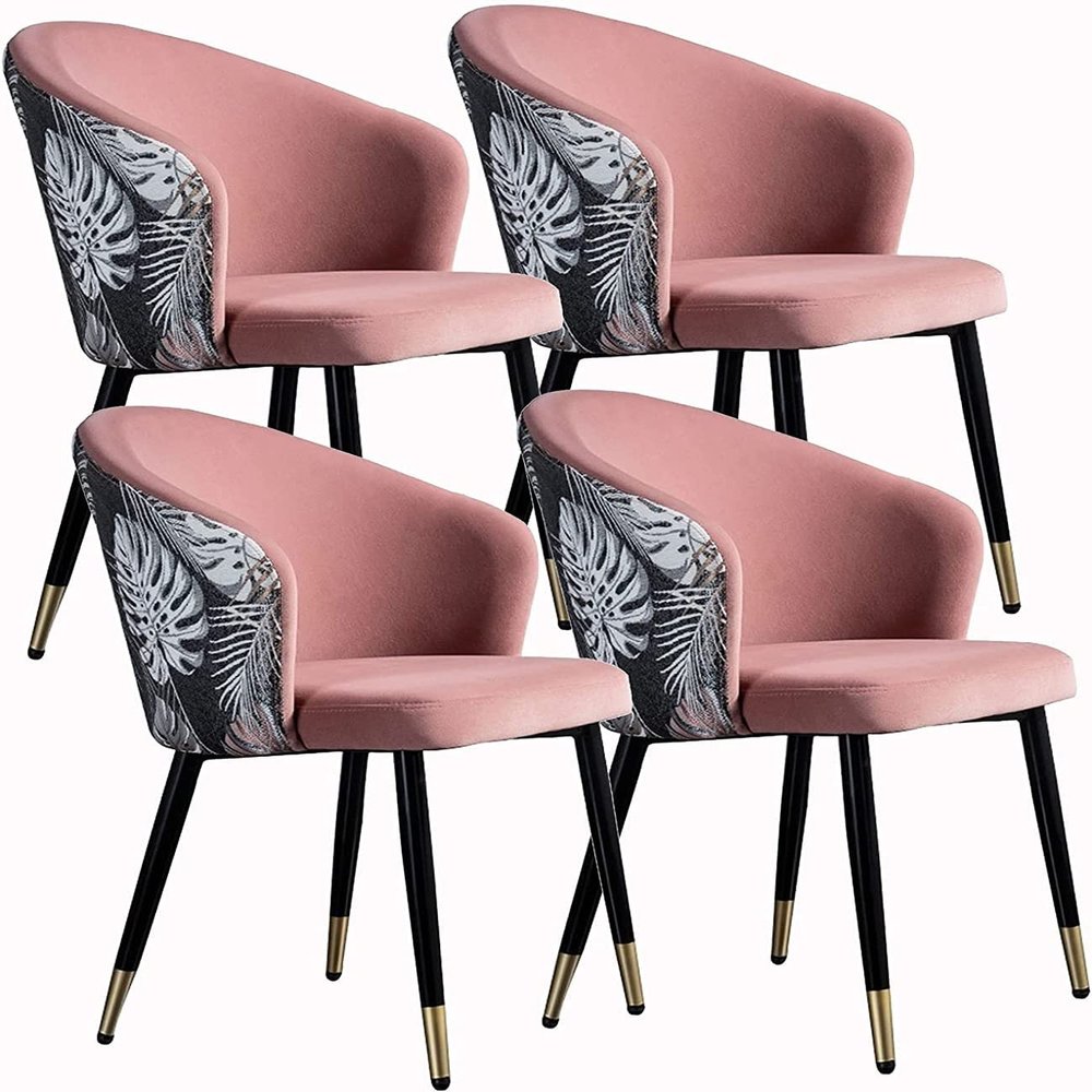 Modern Dining Room Chairs Upholstered Dinner Chair Dining Chairs Set of 4 Modern Velvet Kitchen Room Chair Upholstered Accent Leisure Chairs with Metal Legs Backrest Living Room Chairs(Peach Powder)