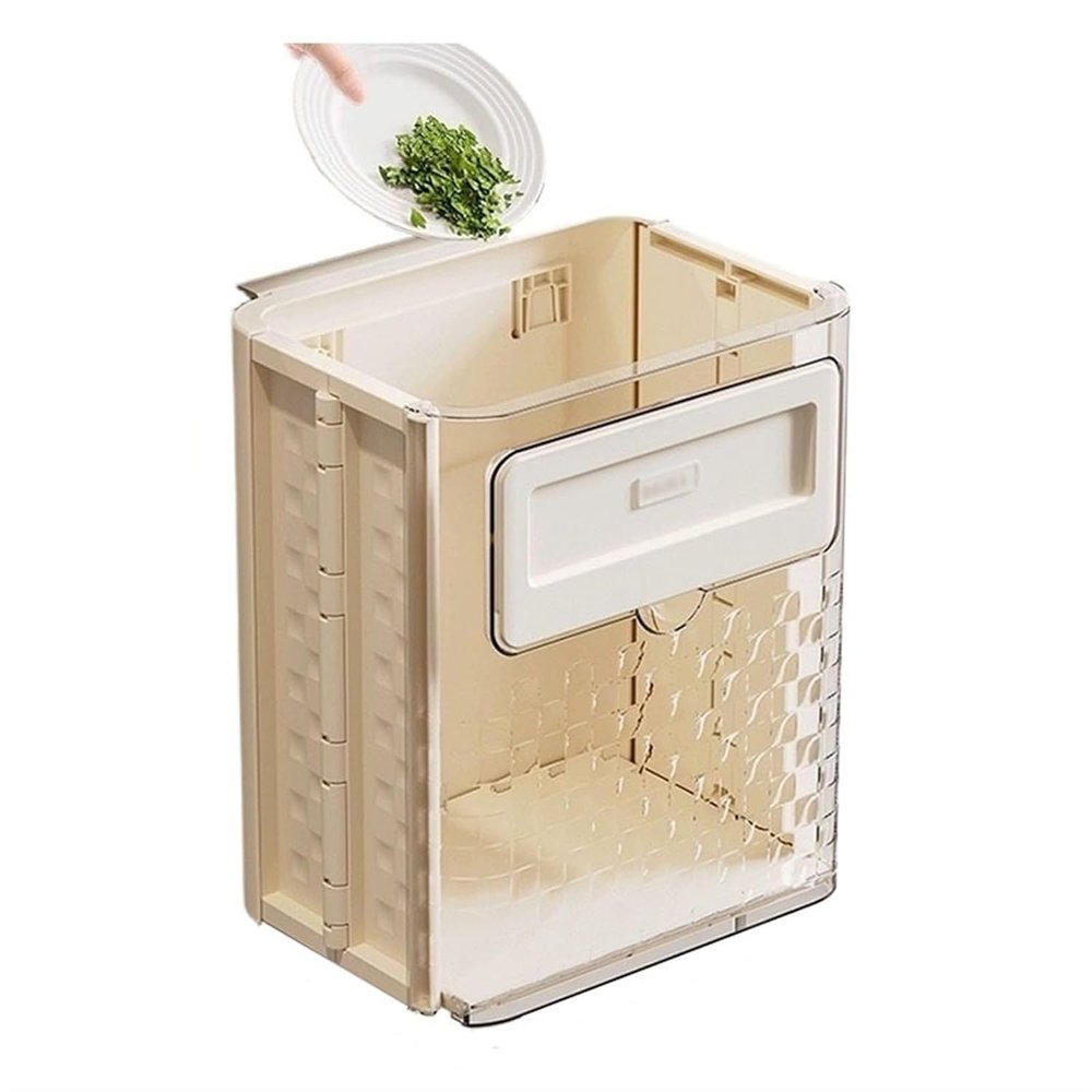 DUANZEYUQA Wastepaper Basket Hanging Kitchen Trash Can Without Lid, 2.6 Gallon Foldable Wall Mounted Trash Can for CabinetClear Plastic Waste Bin for Kitchen Bathroom Bedroom Garbage Can(Cream White)