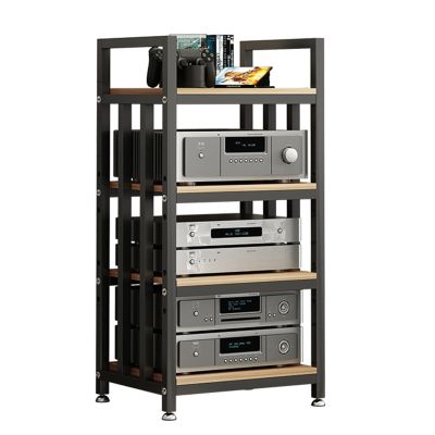 YHWKGZ Audio Rack, Modern Media Storage Cabinet, 4-Tier Adjustable Shelf Shelf with Shock Absorbing Feet, Stereo Cabinet for Game Consoles/Apple TV/PS4(Black)