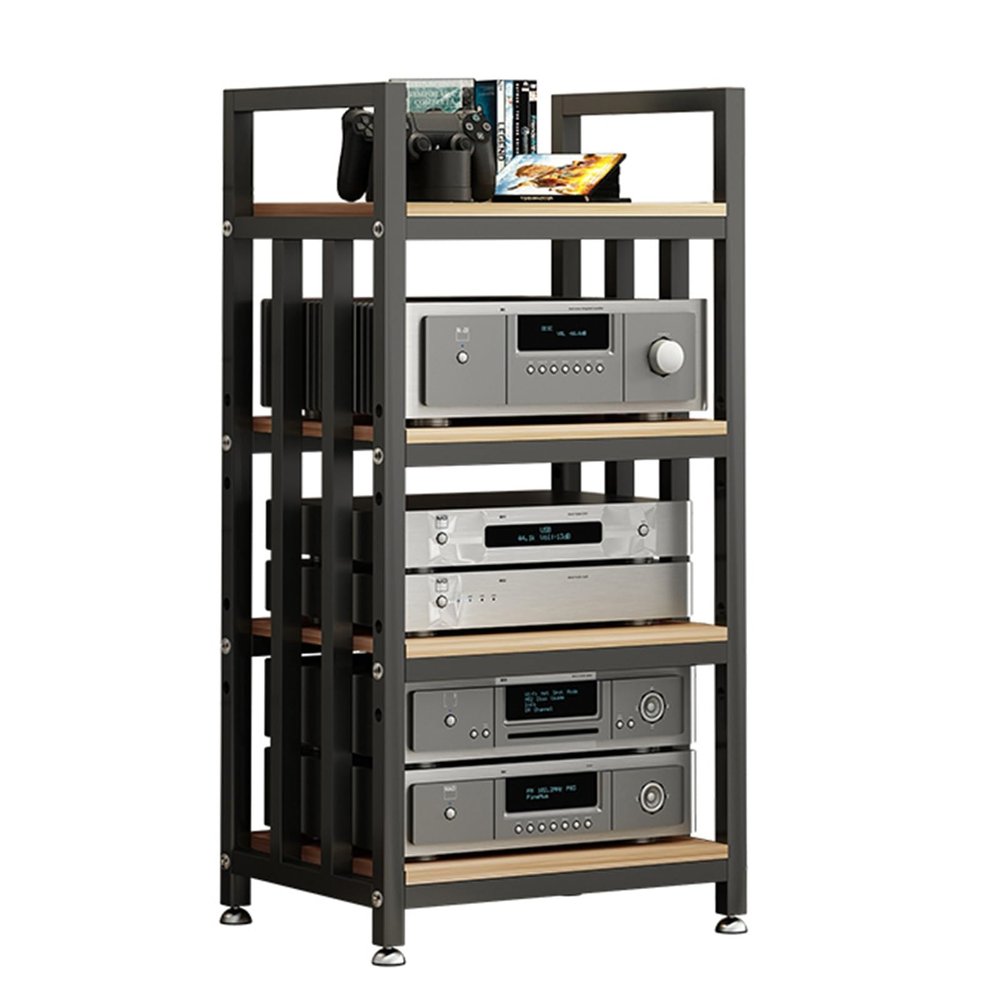 YHWKGZ Audio Rack, Modern Media Storage Cabinet, 4-Tier Adjustable Shelf Shelf with Shock Absorbing Feet, Stereo Cabinet for Game Consoles/Apple TV/PS4(Black)