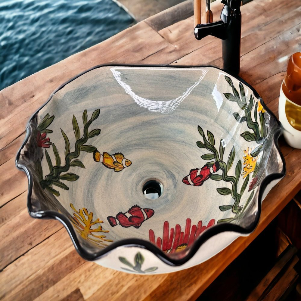 Bathroom Countertop Clownfish Sink, Ceramic Nemo Washbasin, Bathroom Vanity Sink, Bathroom Remodeling, Master Bathroom & Guest Bath Washbowl (Dimensions: L30*W32Cm- 12 * 12 2/3)
