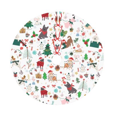 UGTEWXU Cute Dogs Christmas Tree Skirt 30" Animal Tree Skirts Santa Mat for Mini Small Pencil Big X-Mas Tree Farmhouse Ornaments Decorations White
