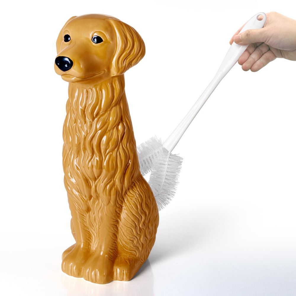 Golden Retriever Ceramic Toilet Brush Holder with Plastic Brush Set by Allure Home Creation