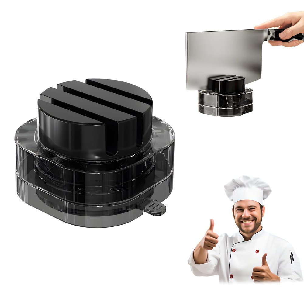 Knife Sharpener, Suction Cup Corrugated Whetstone, Portable Manual Sharpener with Rotatable Suction Base, Multi-Functional Quick Edge Sharpening Tool for Kitchen Knives Scissors Pocket Knives (Black)