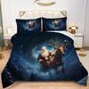 Albideyaa Santa Claus Rides Reindeer Pattern Christmas Comforter Set for Full Size Bed Blue Galaxy Starry Sky Bedding Duvet Set for Kids Adult Fashion Soft New Year Decor Quilt Set with 2Pillowcases view 1