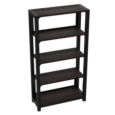 NBF Cortez Five Shelf Bookcase - Brazilian Office Bookcase with Fixed Shelves - Modern Powder Coated Steel Frame - Decorative Storage for Home, Offices, 68" H, Walnut