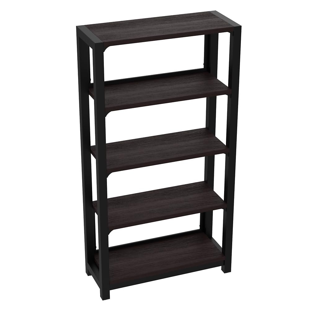 NBF Cortez Five Shelf Bookcase - Brazilian Office Bookcase with Fixed Shelves - Modern Powder Coated Steel Frame - Decorative Storage for Home, Offices, 68" H, Walnut