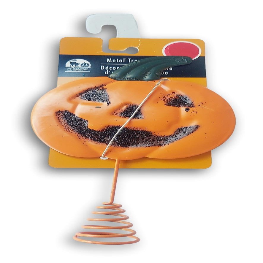 Metal Halloween Icon Tree Topper - 6 Inches Tall - Spiral Base (Jack O'Lantern)