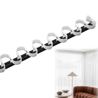 Curtain Single Tracks, Snap Track with Tape Set, S Wave Ripple Curtain Runners, 100-600cm Aluminium Ceiling Mounted Curtain Tracks System, Ripple fold Traverse Curtain Track System(Black,110CM(3.6FT))