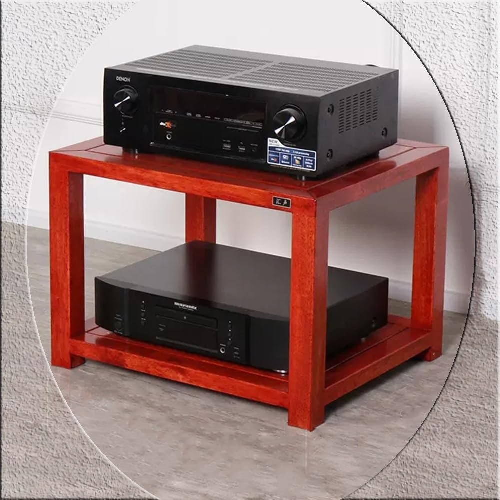 NILZA Solid Wood Media Storage Shelf AV Media Stand 2/3/4-Tier Media Component Cabinet Audio/Video Rack Audio Tower Audio Cabinet- Installation-Free(Begonia,2-Tier)