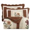vctops 2 Piece Embroidered Floral Quilted Bedspread Quilt Set 100% Cotton Reversible Patchwork Coverlet Set 1 Quilt and 1 Pillow Sham (Coffee,Twin) view 1