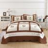 vctops 2 Piece Embroidered Floral Quilted Bedspread Quilt Set 100% Cotton Reversible Patchwork Coverlet Set 1 Quilt and 1 Pillow Sham (Coffee,Twin) view 2