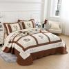 vctops 2 Piece Embroidered Floral Quilted Bedspread Quilt Set 100% Cotton Reversible Patchwork Coverlet Set 1 Quilt and 1 Pillow Sham (Coffee,Twin) view 3