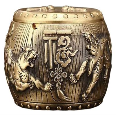 Ashtrays Drum Type Copper Wind Proof Cover Smoke Chute Decorations Gifts Windproof Glass with lid