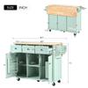mixtavie Kitchen Cart with Rubber Wood Drop-Leaf Countertop,Cabinet Door Internal Storage Racks,Kitchen Island on 5 Wheels with Storage Cabinet and 3 Drawers for Dinning Room, Mint Green view 2