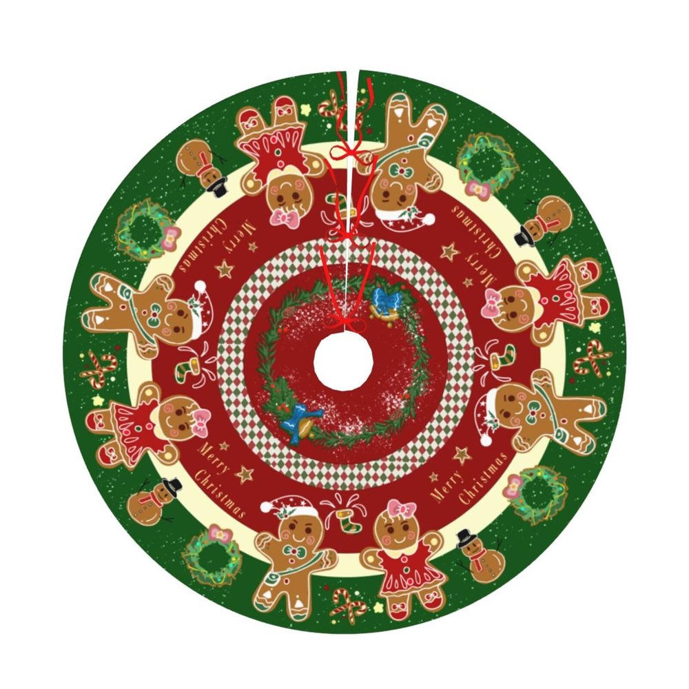 Gingerbread Christmas Tree Skirt 48" Candy Themed Christmas Tree Skirts Gingerbread Tree Mat for Christmas Xmas Festive Party Yard Gingerbread Christmas Decorations Indoor Outdoor Ornaments -1