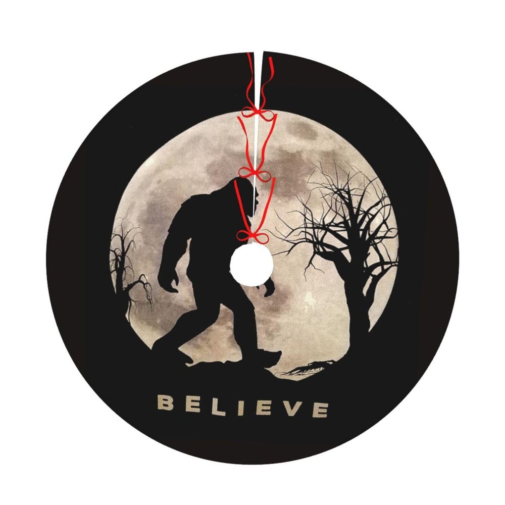 Funny Bigfoot Sasquatch Full Moon Christmas Tree Skirt 36 Inches Santa Snowflakes Ornaments Rustic Home Decorations New Year Holiday Party Farmhouse Decor Indoor Outdoor