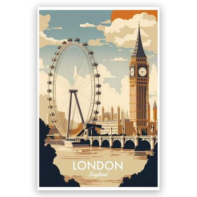 Big Ben London Travel Poster Landscape Art Prints London Printed Wall Art Travel Poster Cityscape Canvas Print Vintage Travel Wall Art Living Room Wall Decoration 8x12inch Unframed