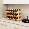 COSTWAY 3-Tier Bamboo Wine Rack, 18-Bottle Tabletop Wine Holder with Wave Slot, Freestanding Countertop Wine Bottle Organizer for Kitchen, Pantry, Pub & Wine Cellar, Natural (24.5L x 9.5W x 15H) view 2