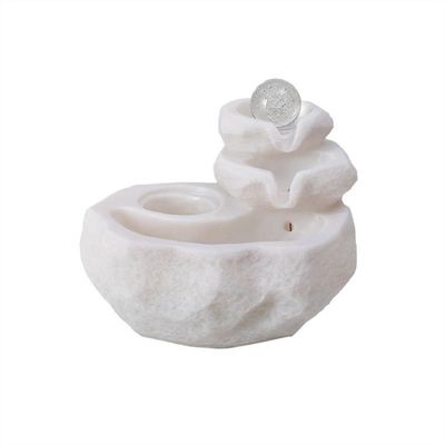 MOOWI Tabletop Water Fountain Wigwam Running Water Humidification Bonsai Desktop Fountain Home Office Desk Forwarding Ball Fortune Water Feature Office Relaxation Meditation Fountain(White)
