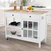 HOMHUM 42" Kitchen Island Cart on Wheels, Rolling Storage Cabinet Station with Solid Wood Top, 2 Drawers, Towel Rack, Open Display Shelf, White view 2