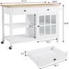 HOMHUM 42" Kitchen Island Cart on Wheels, Rolling Storage Cabinet Station with Solid Wood Top, 2 Drawers, Towel Rack, Open Display Shelf, White view 3