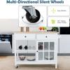 HOMHUM 42" Kitchen Island Cart on Wheels, Rolling Storage Cabinet Station with Solid Wood Top, 2 Drawers, Towel Rack, Open Display Shelf, White view 4