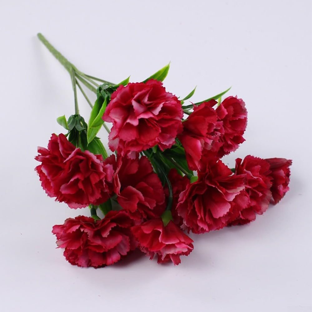 10Heads Carnations Flowers, Carnations Artificial Flowers, Red Pink Purple White Green 11.8in Silk Carnations For Wedding, Parties, Festivals, (Rose Red)