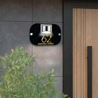 Customized House Sign Solar LED Light Modern Residential Address Plaque 3D Laser Cut Street Name Door Plates Outdoor Yard Decor (30 * 30CM)
