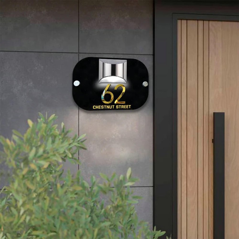 Customized House Sign Solar LED Light Modern Residential Address Plaque 3D Laser Cut Street Name Door Plates Outdoor Yard Decor (30 * 30CM)